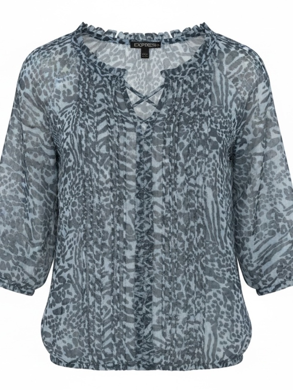 Express Blue-Grey Animal Print Peasant Blouse
